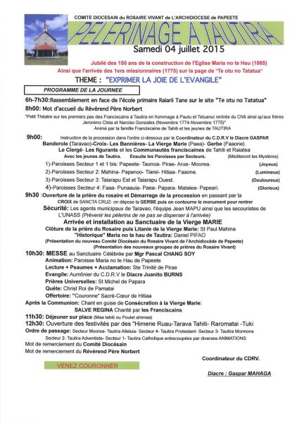 Programme pe lerinage 04 juillet