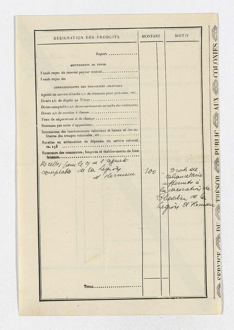 Legion d'honneur - Récépissé 2